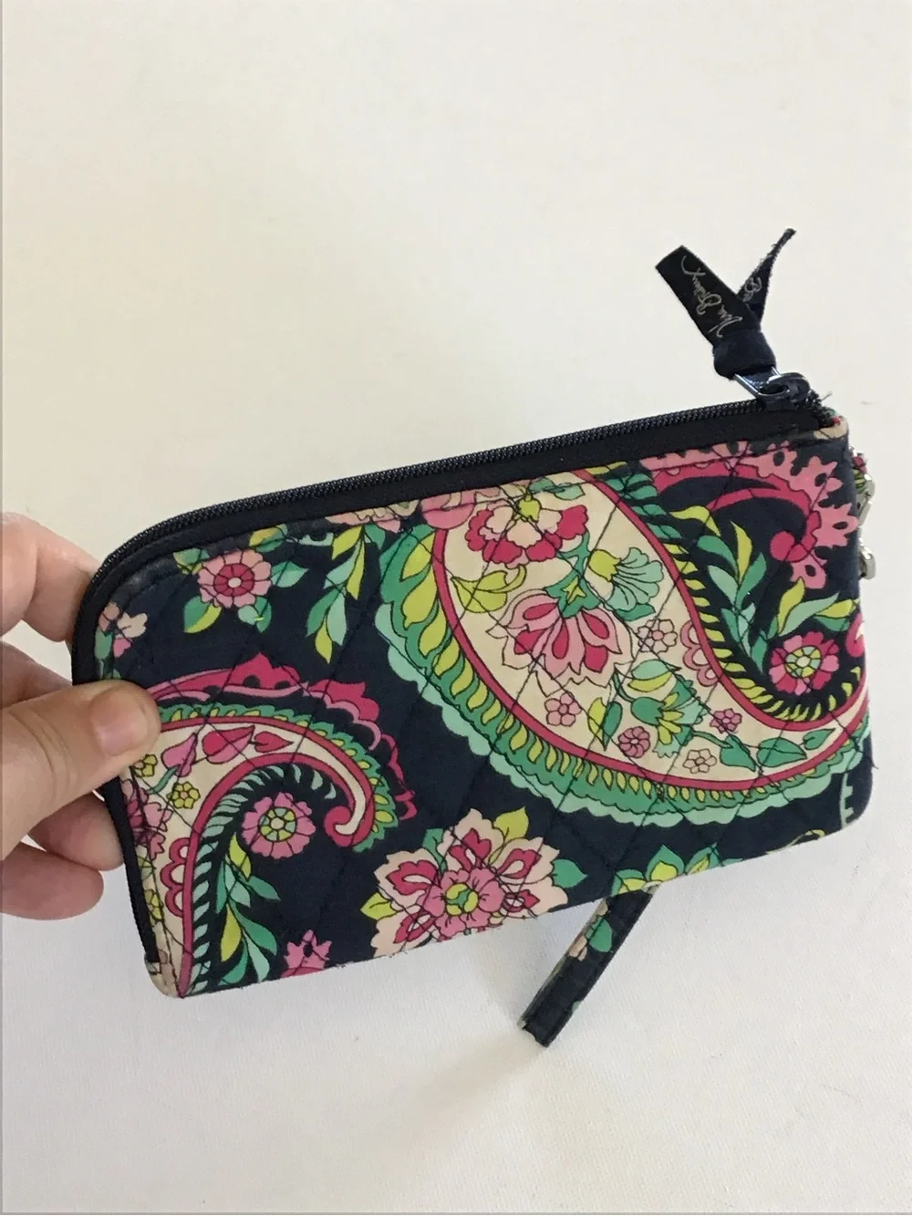 Vera Bradley Navy Paisley Floral Zip Wristlet